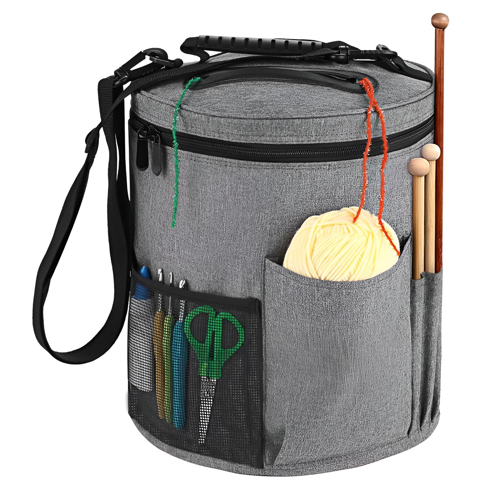 バレルヤーンバッグ DIY 手編みヤーンバッグ 大容量収納 ウールボール かぎ針編み収納バッグ