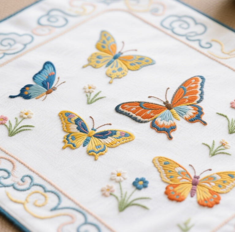 Motif exquis de papillon brodé sur set de thé