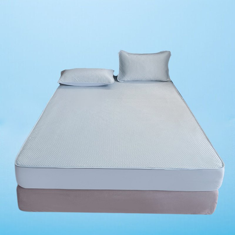 단색 아이스 실크 쿨링 실크 퀼트 매트리스 커버 3종 세트