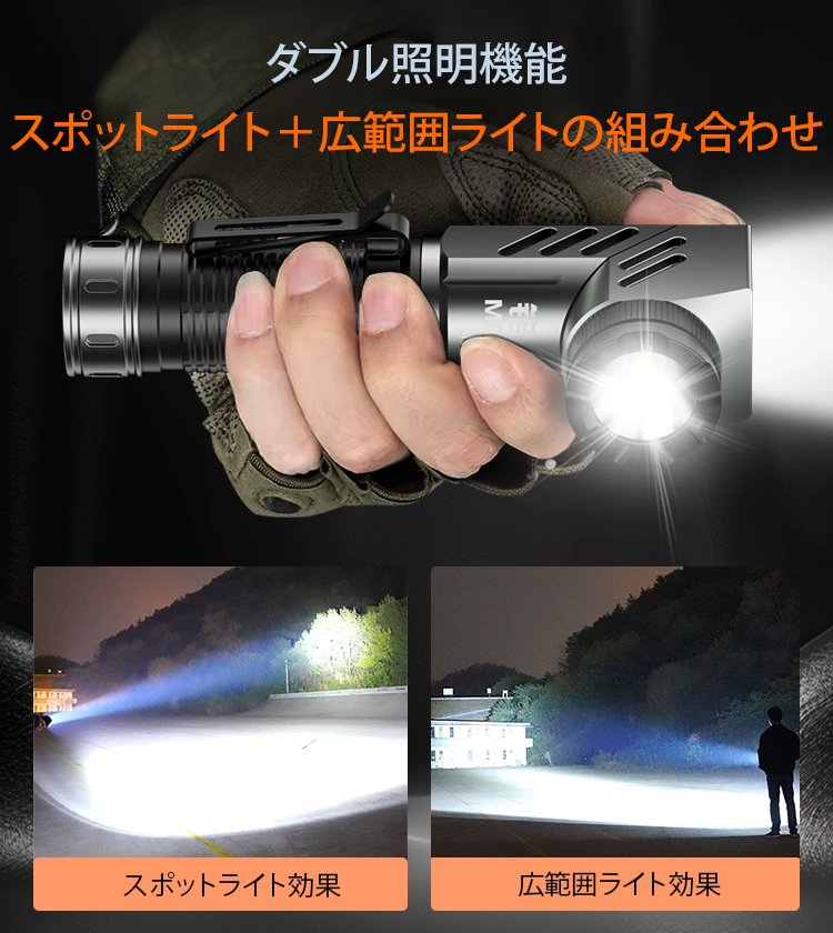回転ヘッドデュアル光源付き高性能マグネット式強力懐中電灯