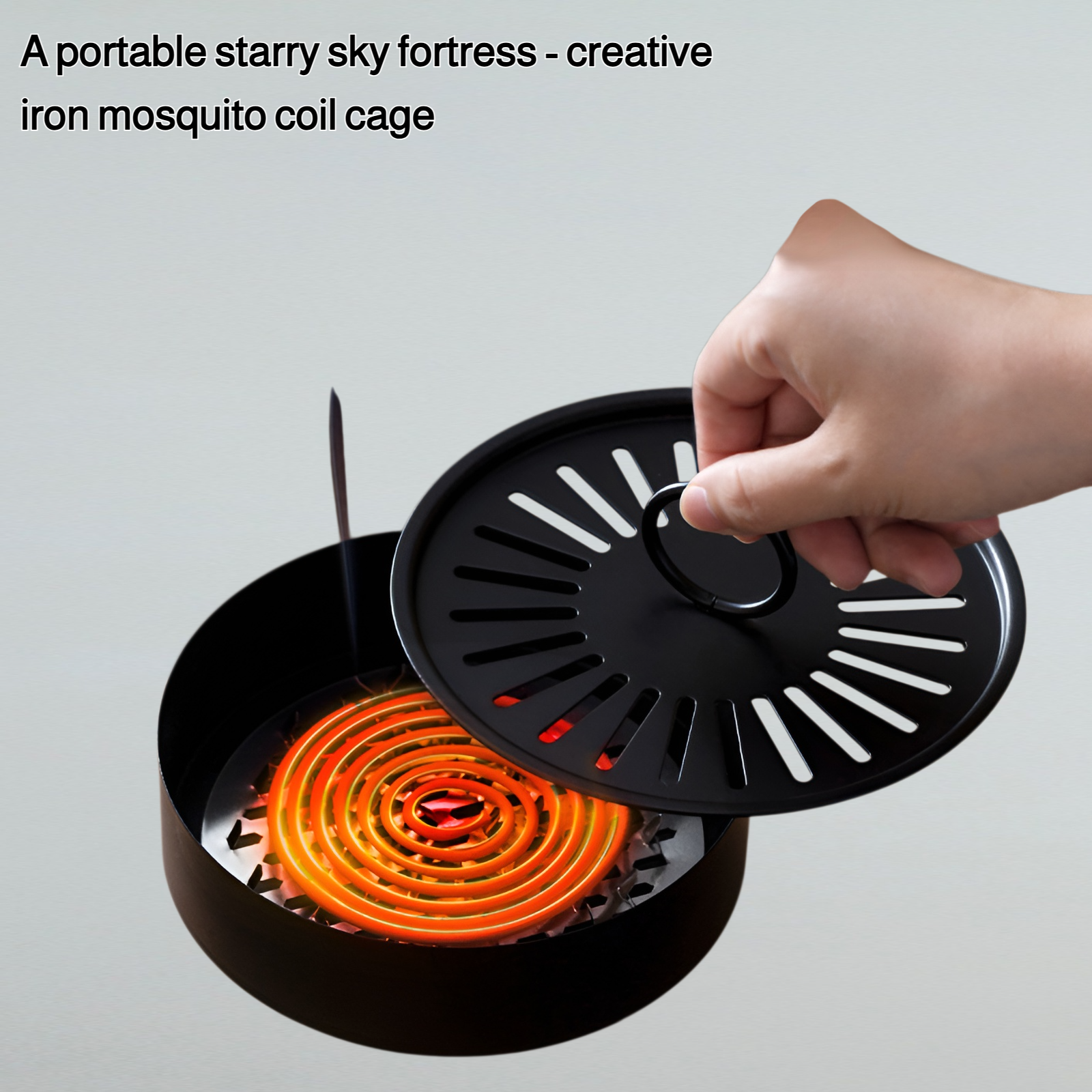 Creative iron mosquito coil cage with handle, toilet can hang mosquito coil rack with cover, firepro