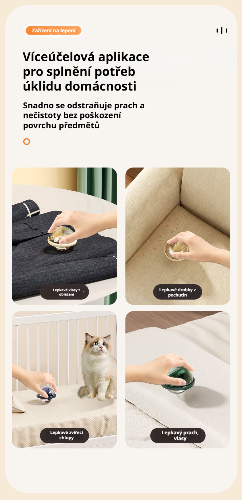 Odstraňovač srsti domácích mazlíčků na gauči