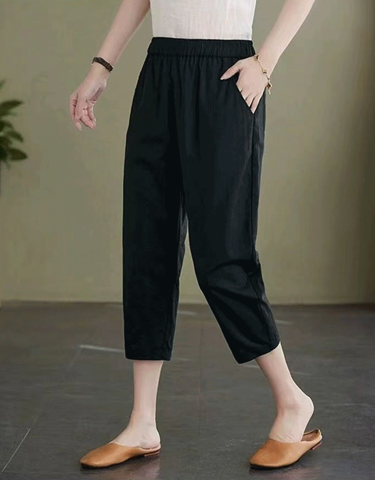 七分丈綿麻テーパードパンツレディース