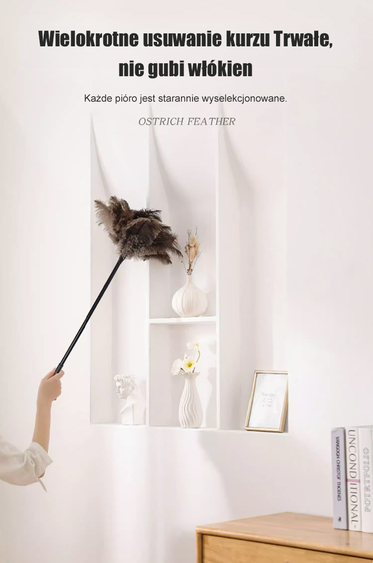 Delikatne czyszczenie powierzchni miotełką z piór strusia