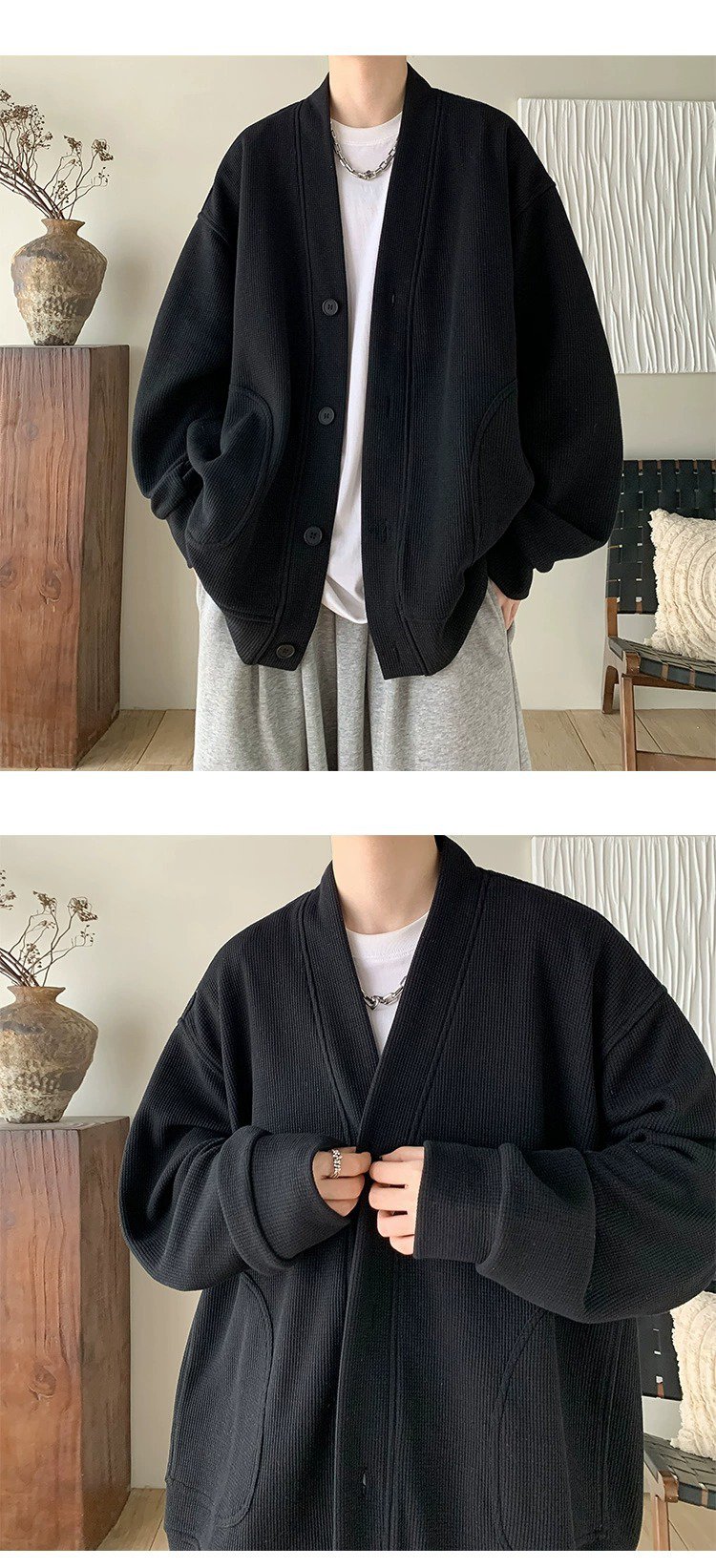 Vネックデザインのアメリカンジャケットスタイル