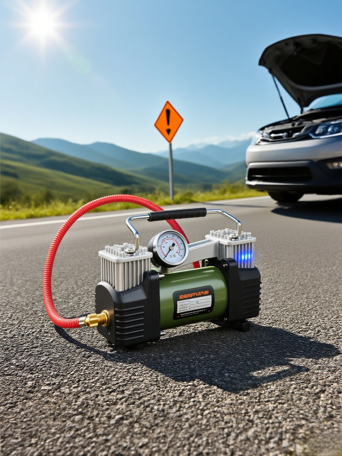 Přenosné vzduchové čerpadlo s dvojitým účelem montované do vozidla