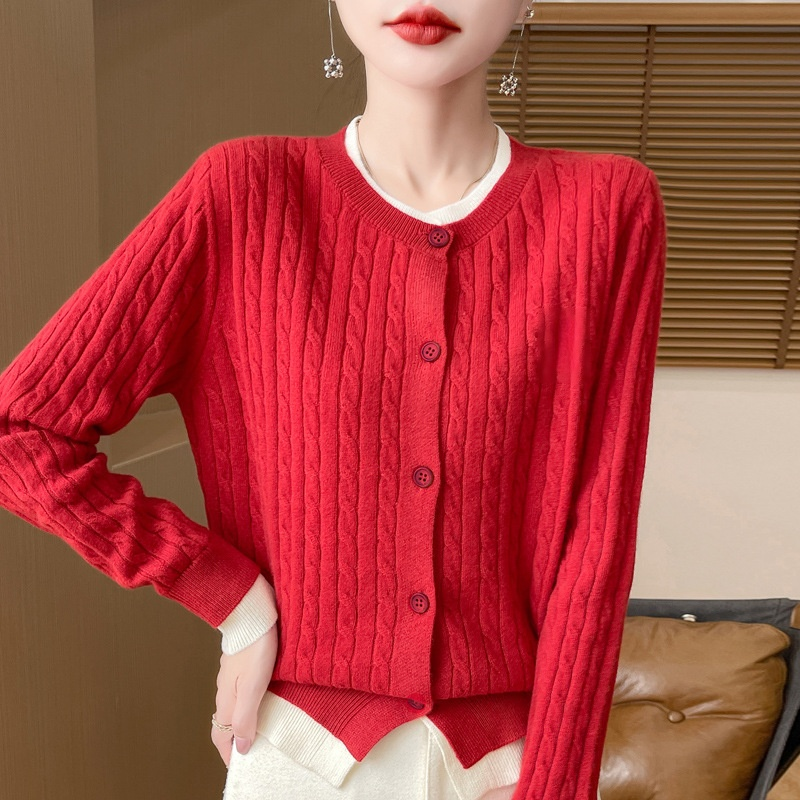 여성 레이어드 자수 니트 가디건