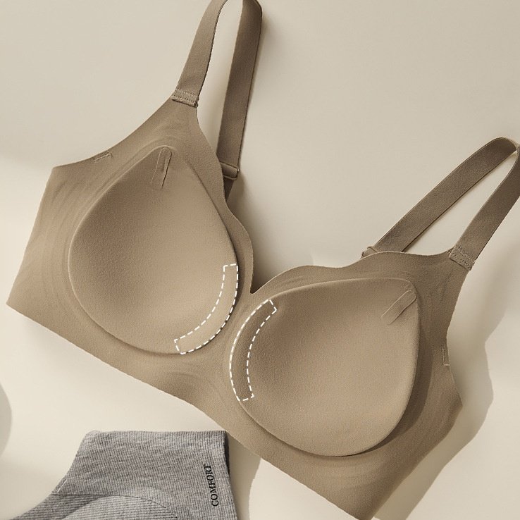 Hebeleichte, warme Unterwäsche für Damen, einteiliger, fester Cup, nahtlos gerafft, kein Stahlring, 