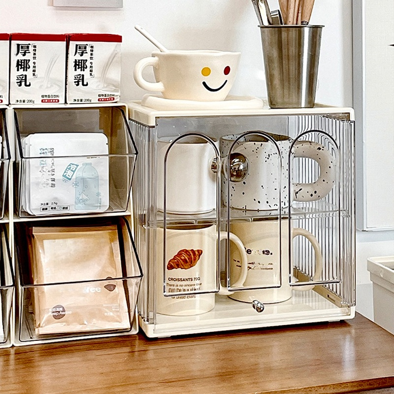 수납  머그 홀더 실용 선반 컵 수납 케이스 방진 수납함 머그컵 물컵 찻잔