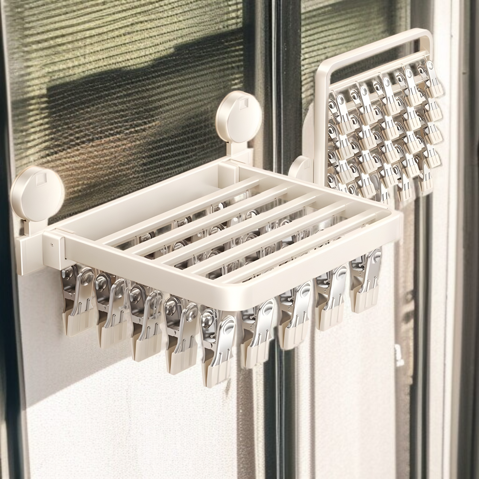 吸盤靴下物干しラック壁掛けバルコニー多機能折りたたみ洋服ラックパンチフリーマルチクリップ下着物干しラック物干しアーティファクト