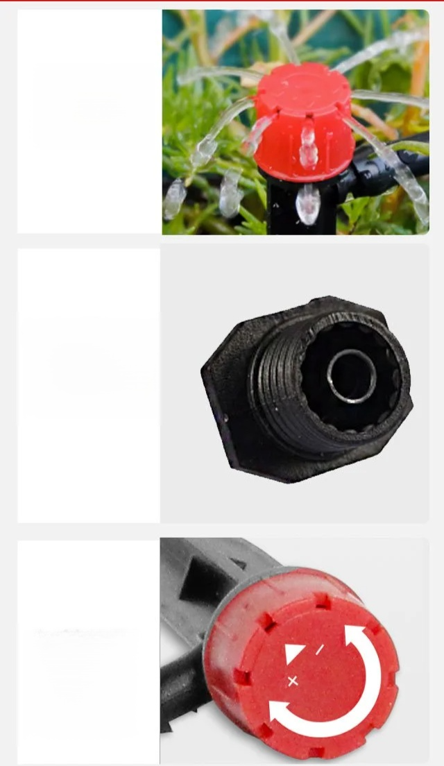 Einstellbarer Durchfluss-Tropfbewässerungsstrahler im Garten installiert