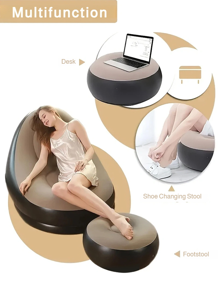 195kg Load - bearing Portable Flocked Inflatable Sofa Set: Turn Home & Camping into Cozy Retreats