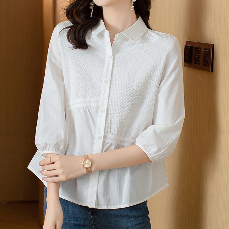 ワッフル柄 切り替えシャツ