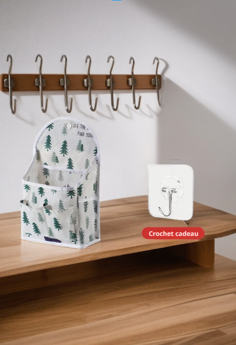 Vue rapprochée des poches du sac de rangement en tissu