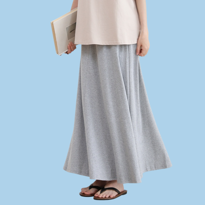 夏の純色ゆったり半身スカート