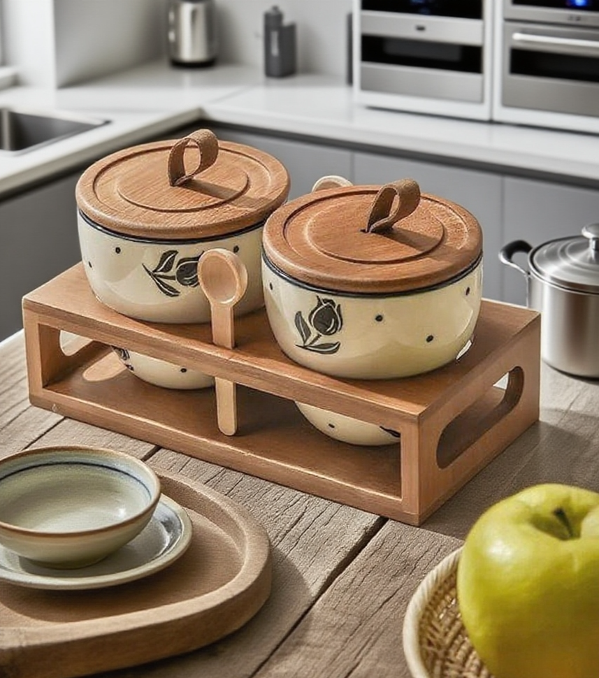 주방에서 사용하는 세라믹 조미료통