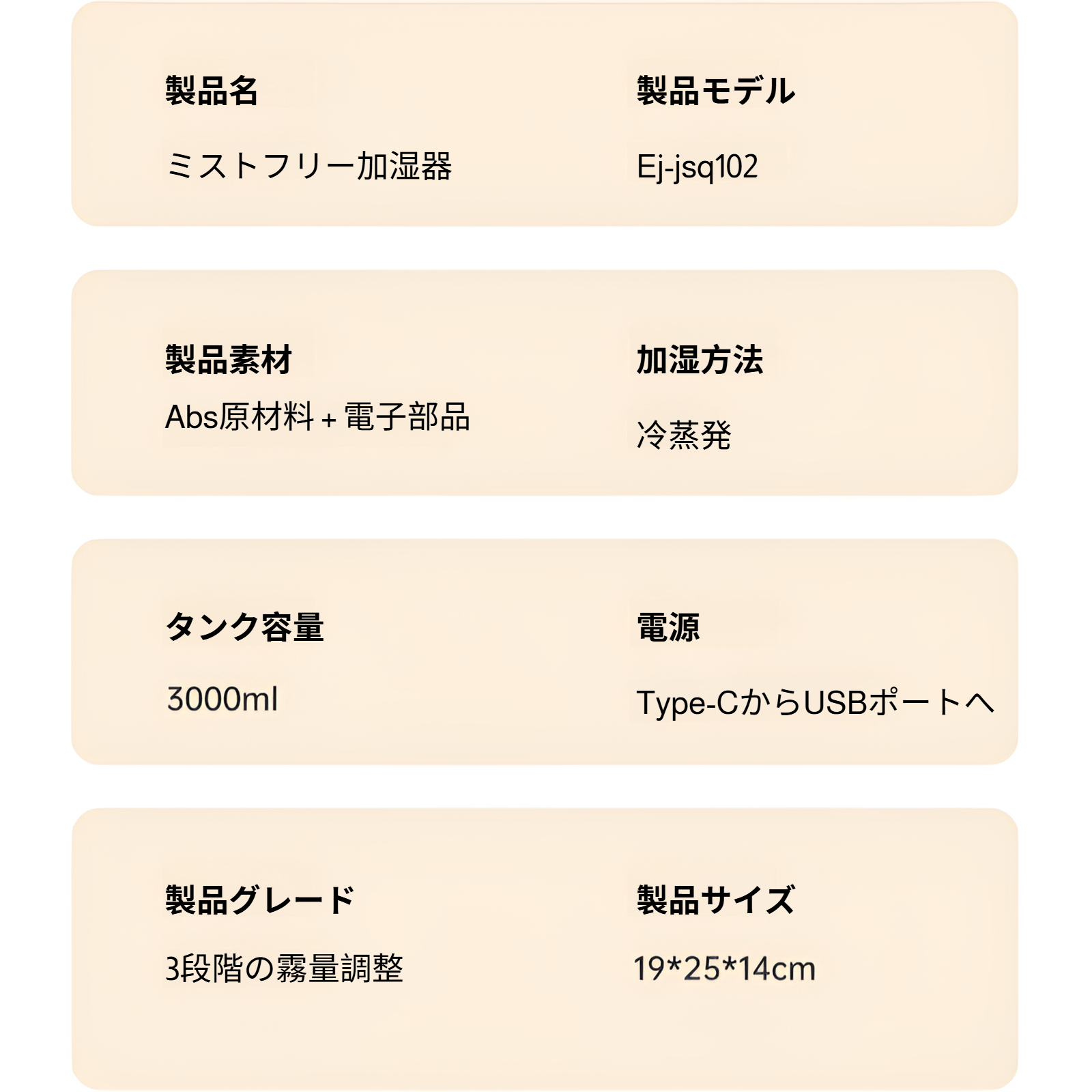 ミストフリー加湿器 ホームオフィス USBデスクトップ 大容量 ミストフリー加湿器