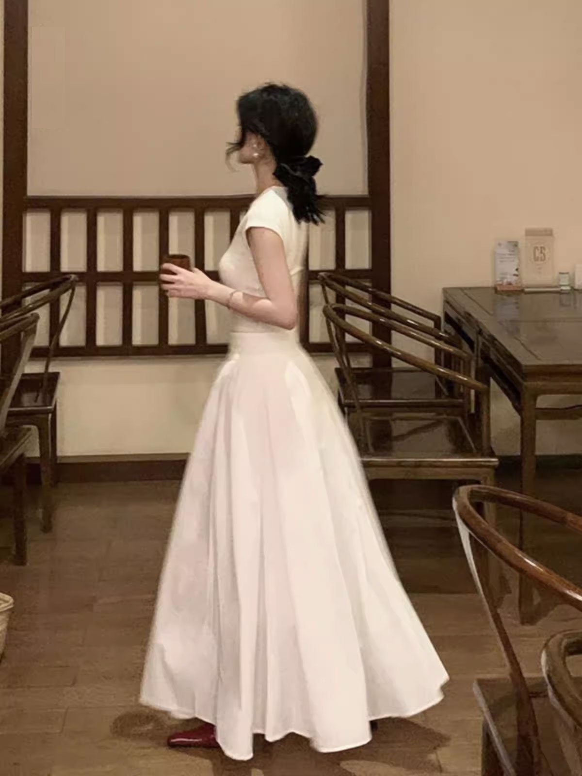 하이웨스트 날씬해 보이는 프렌치 헵번 롱스커트 투피스