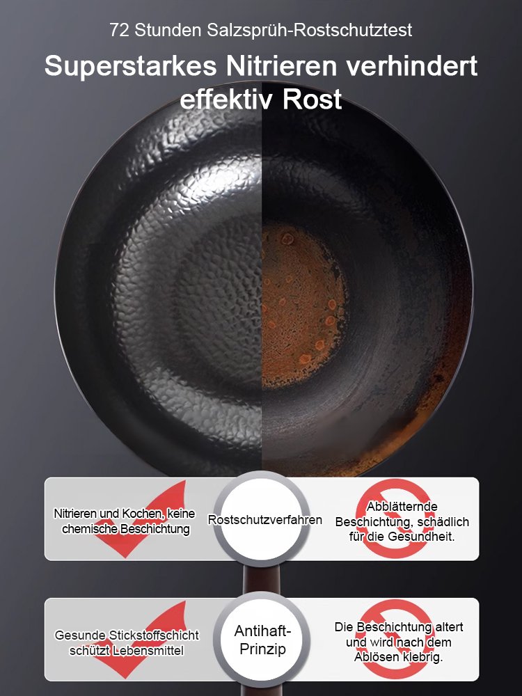 Handgeschmiedete japanische Eisen-Bratpfanne (beschichtungsfrei, mit verstärktem flachen Boden