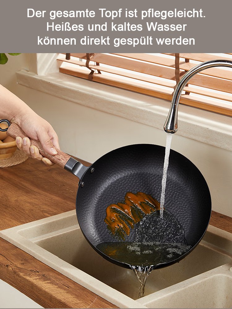 Handgeschmiedete japanische Eisen-Bratpfanne (beschichtungsfrei, mit verstärktem flachen Boden