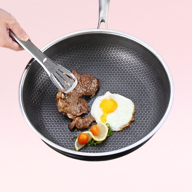 주방 가정용 스테인리스 스틸 허니콤 플랫 바텀 프라이팬 가정용 계란 프라이 스테이크 노스틱 프라이팬