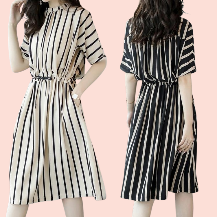 여성 허리 밴딩 스트라이프 원피스