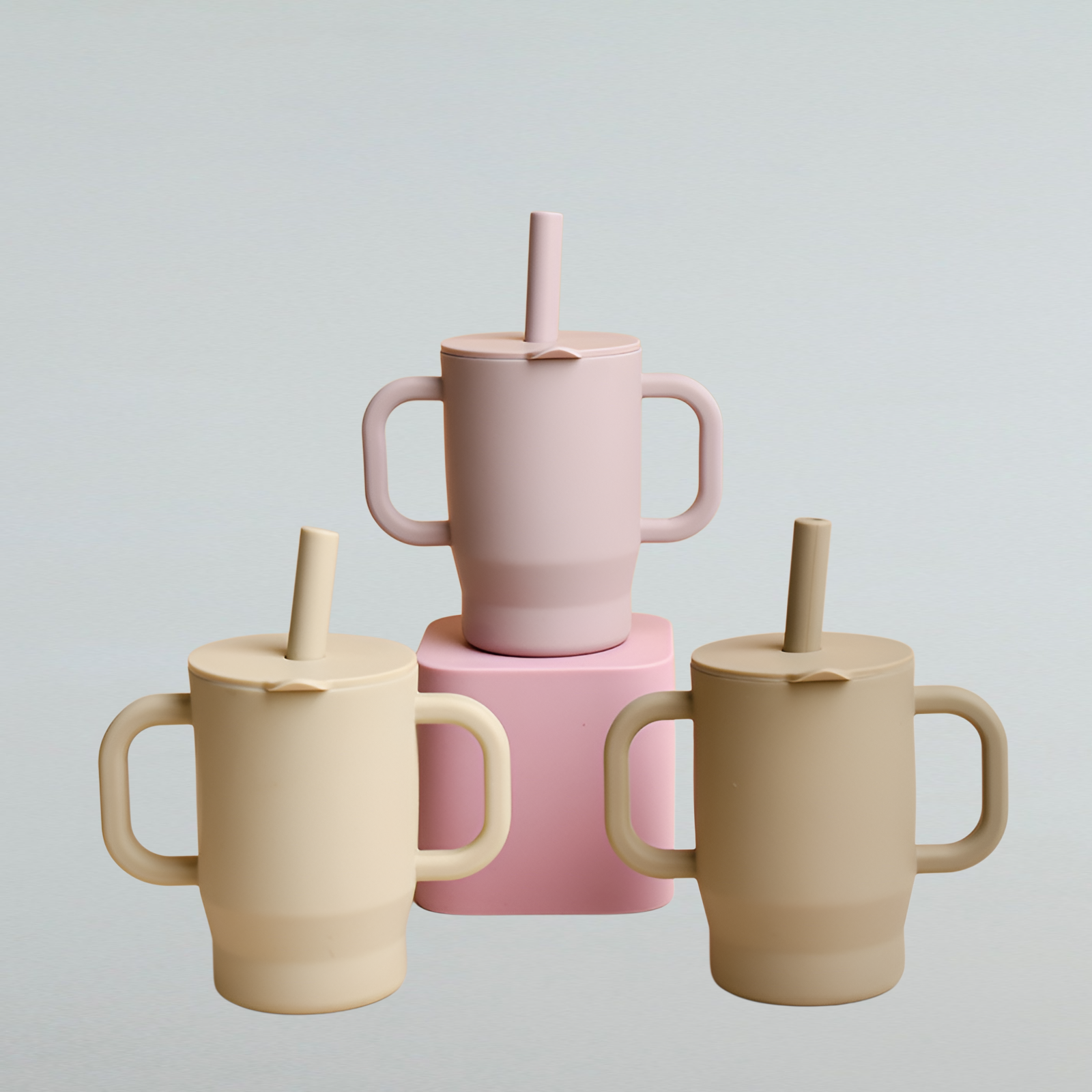 幼児用ウォーターカップ（ハンドル付き）、落下防止・漏れ防止トレーニングストローカップ、食品グレードシリコン製直接飲用カップ、子供用学習用飲用カップ