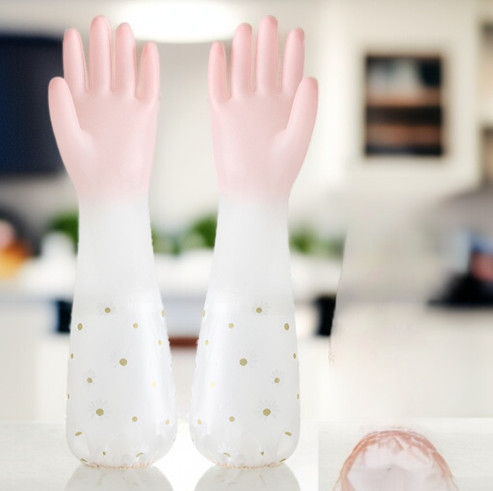 가정용 롱 설거지 장갑 방수 융털 고무장갑 주방 청소 설거지 가사 전용 청소 장갑