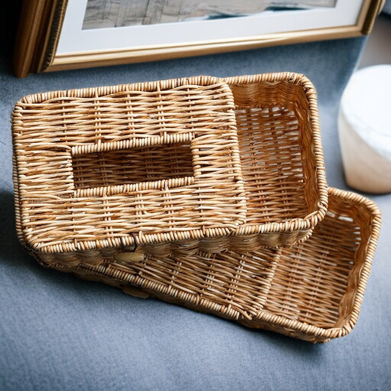 Imitation rattan tissue box on living room table