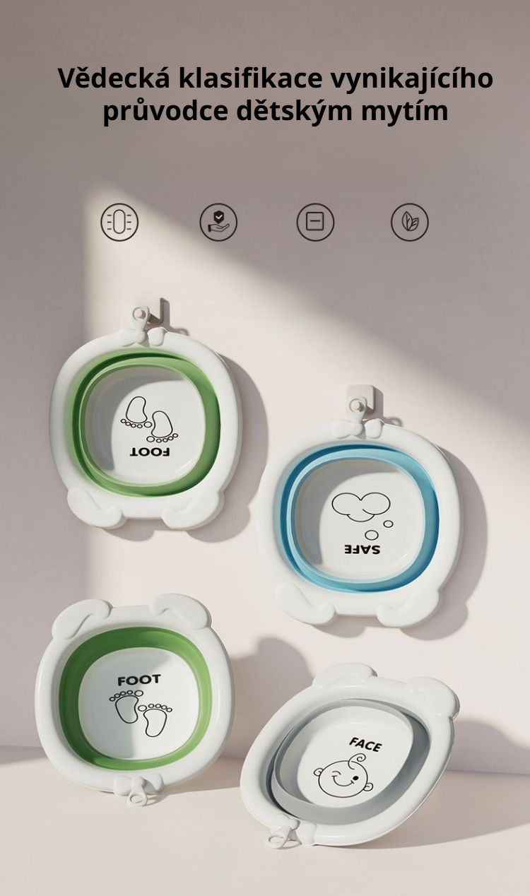 Skládací umyvadlo na obličej pro miminka v modré barvě