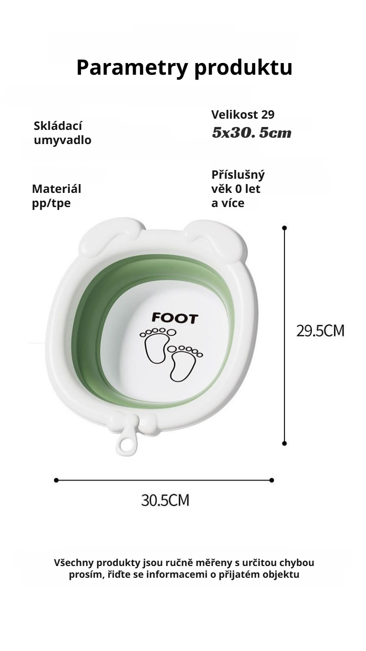 Detail skládacího umyvadla pro dětskou hygienu