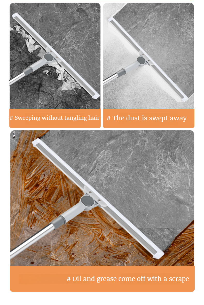 Silicone squeegee removing hair and debris from floor