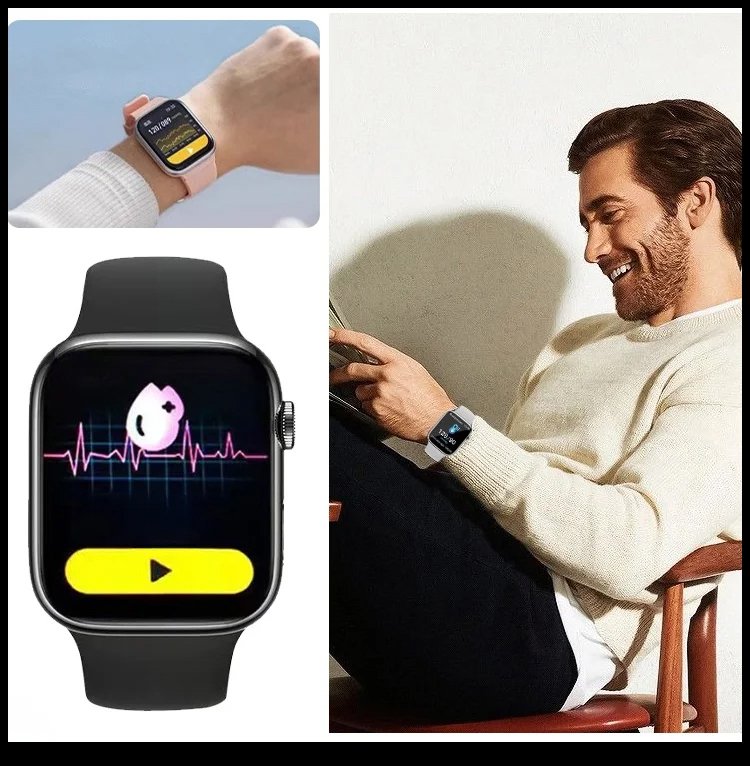 손목에 착용한 스마트 헬스워치 사용 모습