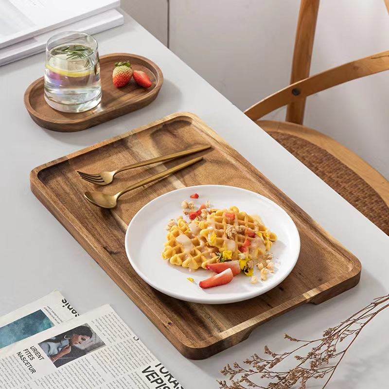 日本の木製朝食プレート 木製トレイ長方形デザートトレイ 寿司アカシアプレート 木製スクエアプレート