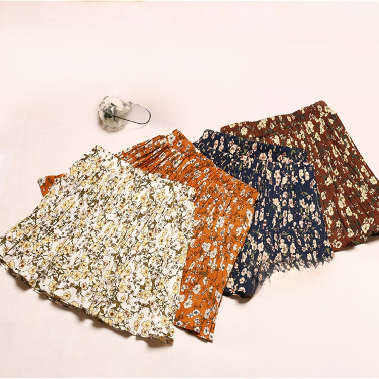 【プリーツスカート】2点目無料　小花柄　シフォン Aライン　ウエストゴム　　