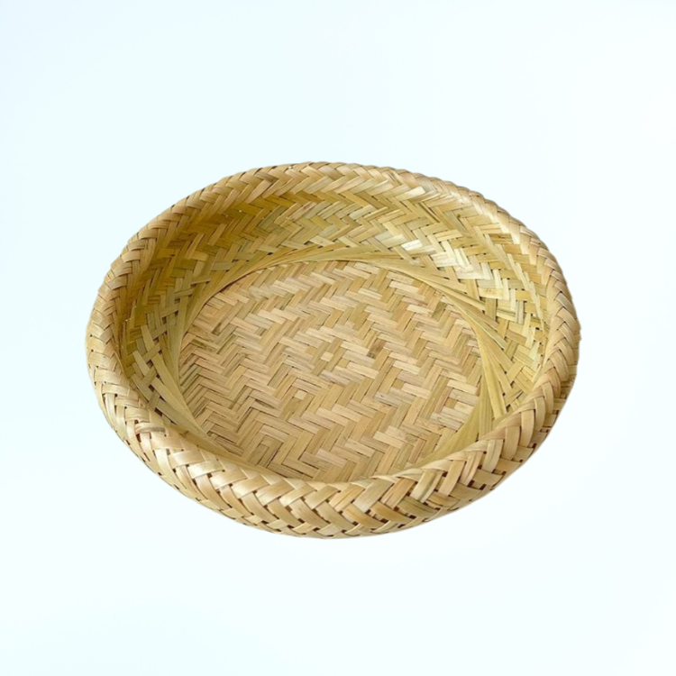 수제 이중 겹 레이저 컷 대나무 바구니