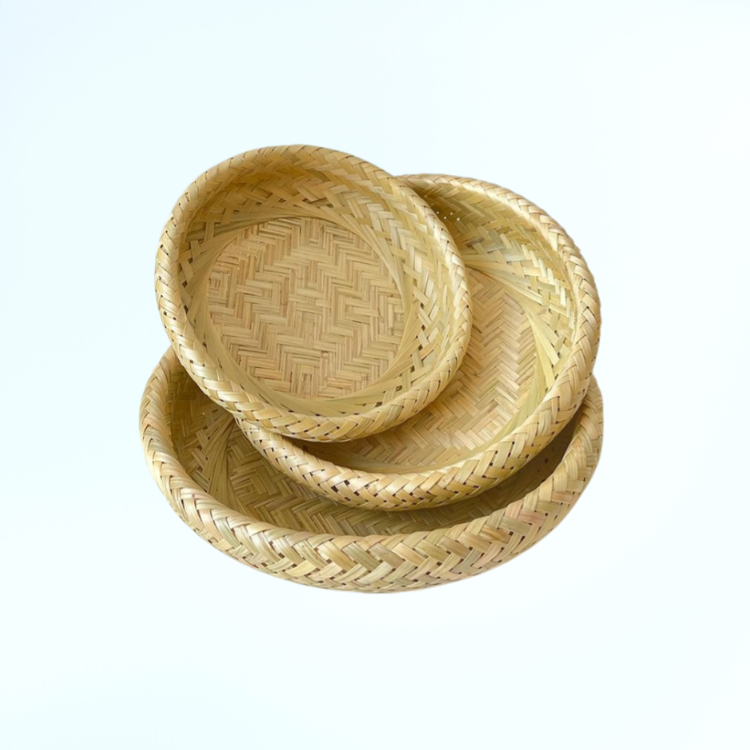 수제 이중 겹 레이저 컷 대나무 바구니