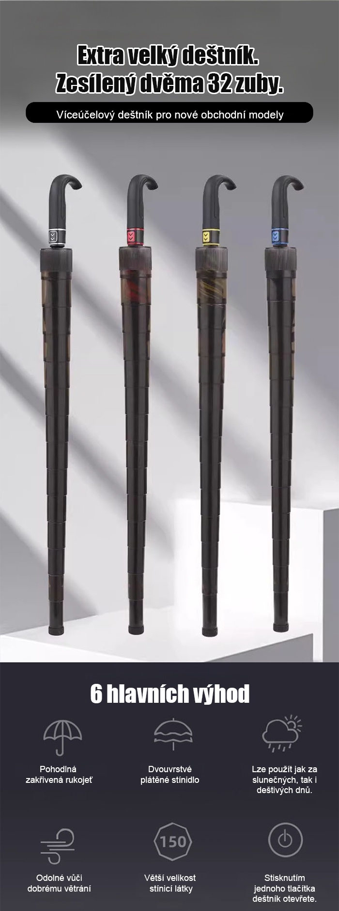 Automaticky skládací deštník v černé barvě