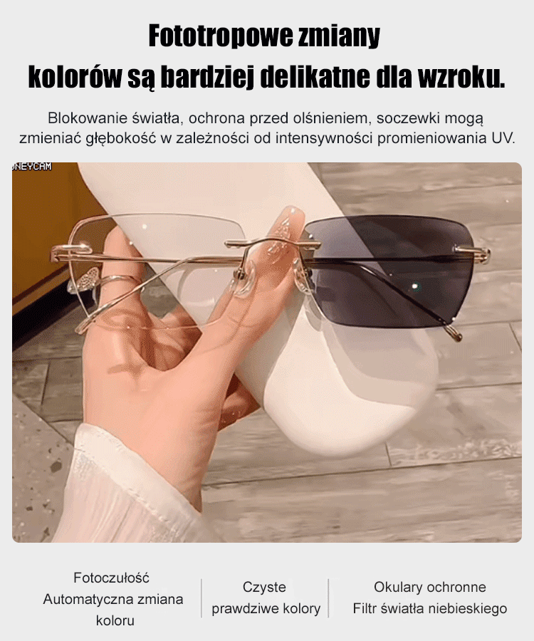 Inteligentne okulary progresywne z funkcją zmiany koloru i zoomu.