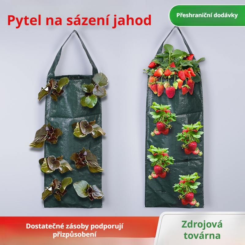 Jednoduchý černý závěsný vak na pěstování jahod