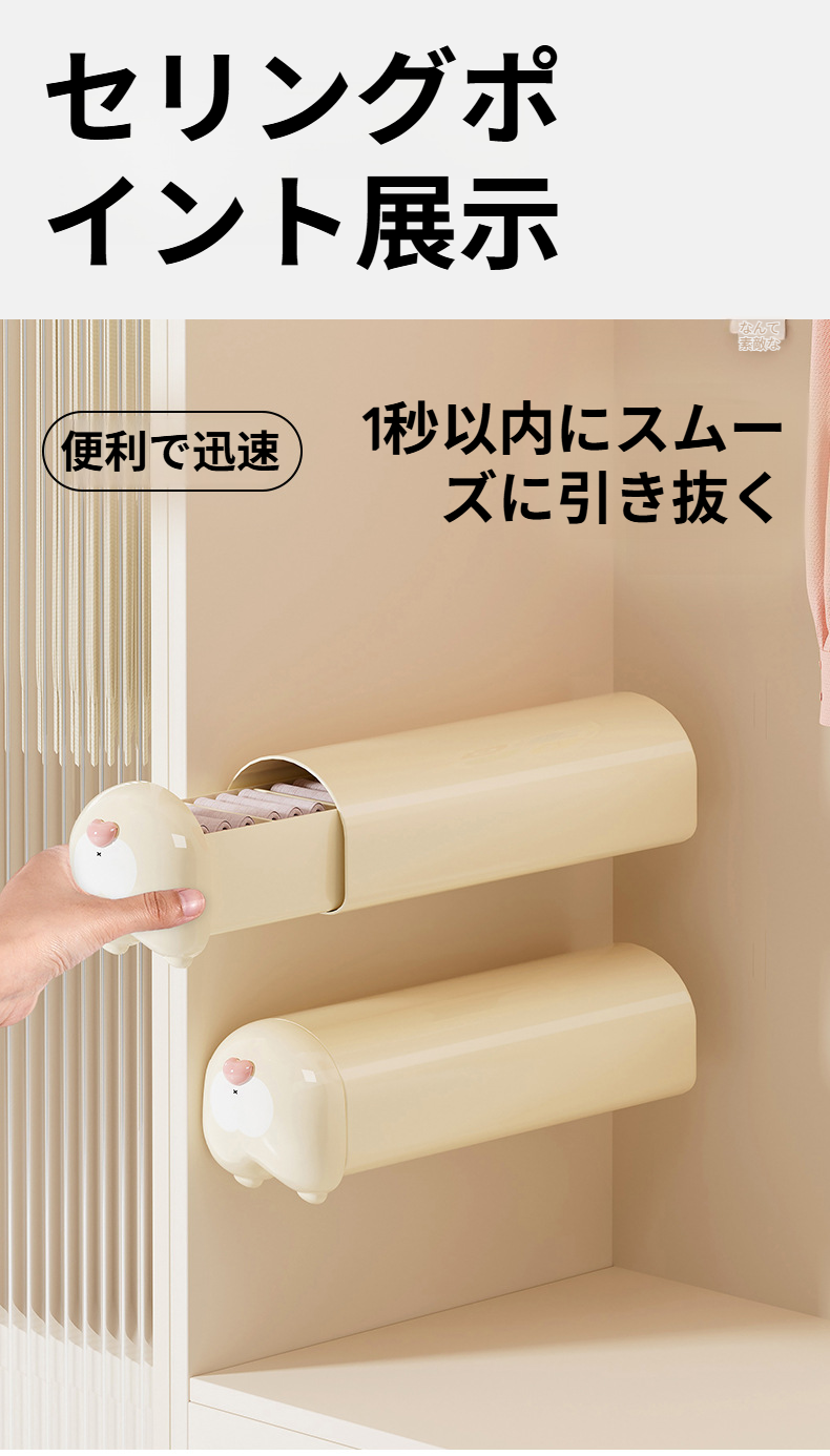 ワードローブ内に設置された収納ボックス