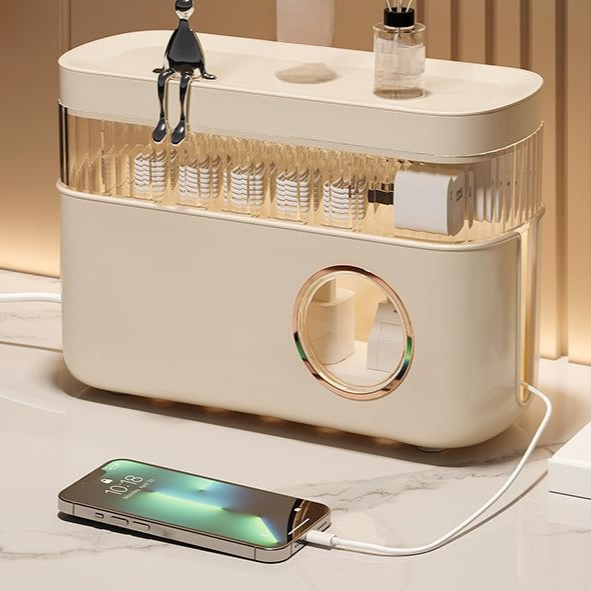 Stolní úložný box na kabely a mobilní nabíječky