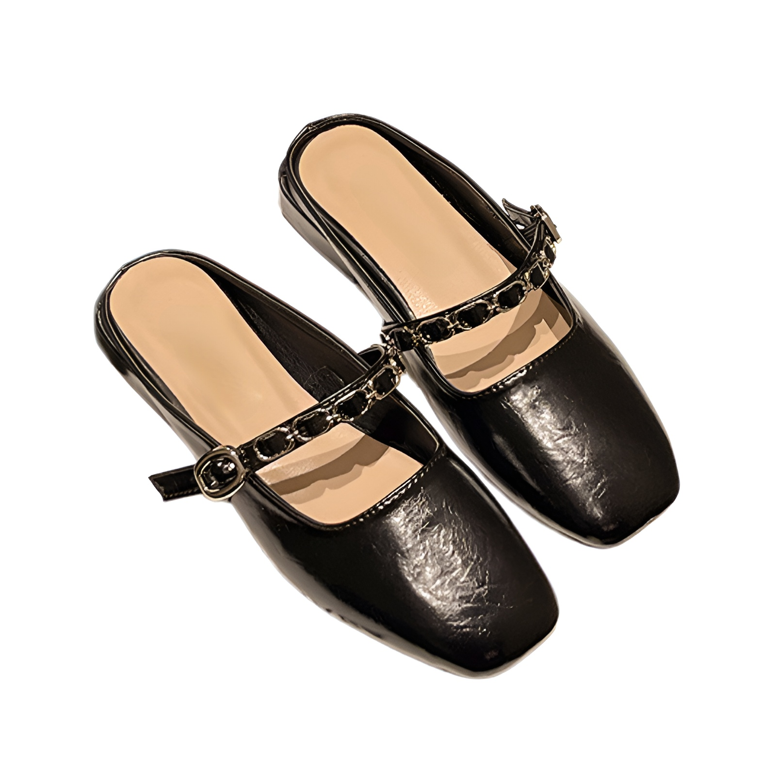 2025春夏サンダルファッションチェーンチャンキーヒールシングルシューズローヒールチェーンマッチングスカートサンダルレトロハーフスリッパレディースアウトドアサンダル