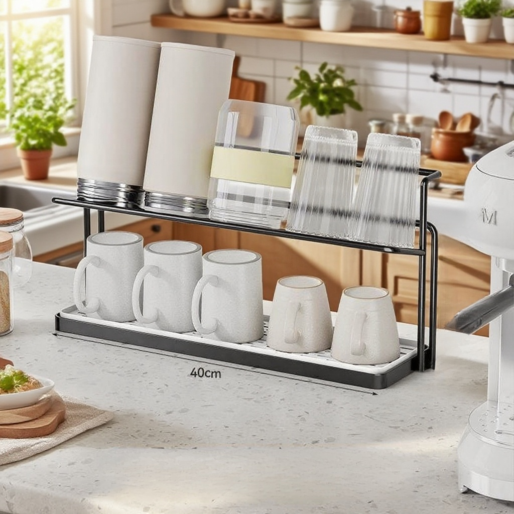 슬림한 디자인의 조리대 배수 트레이 랙 측면 모습