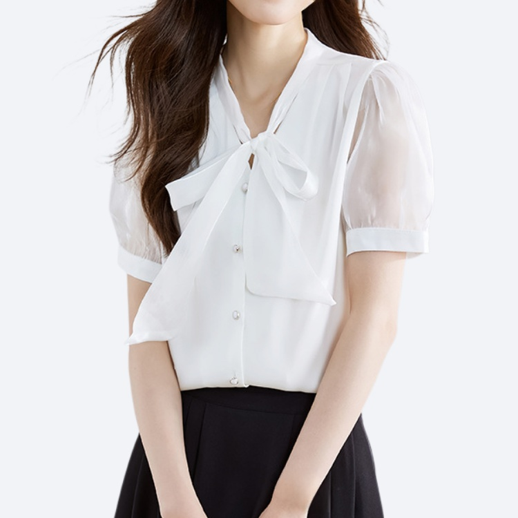 여성 여름 단색 V넥 블라우스