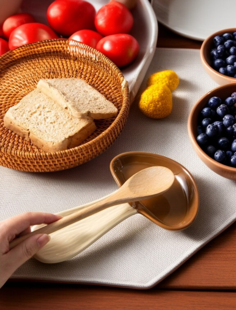 숟가락과 젓가락을 담은 버섯 트레이