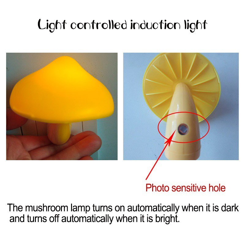 LED Night Lights Mushroom Shape Automatic Sensor Toilet Bedroom Decor Wall Lamps Light-control Senso