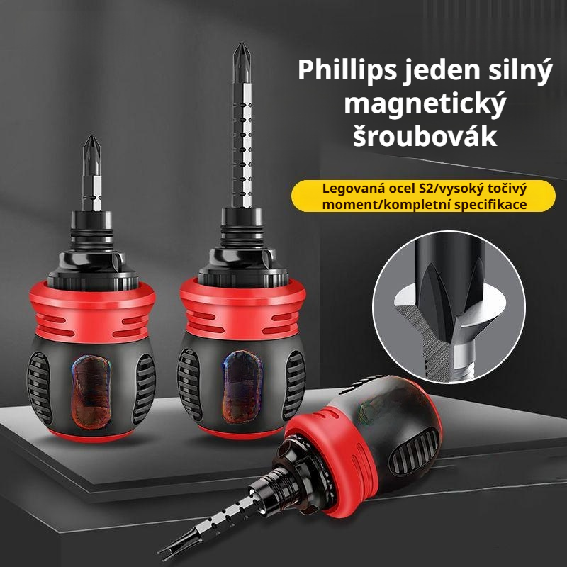 Flexibilní přenosný zasouvací šroubovák s magnetickým oboustranným šroubovákem
