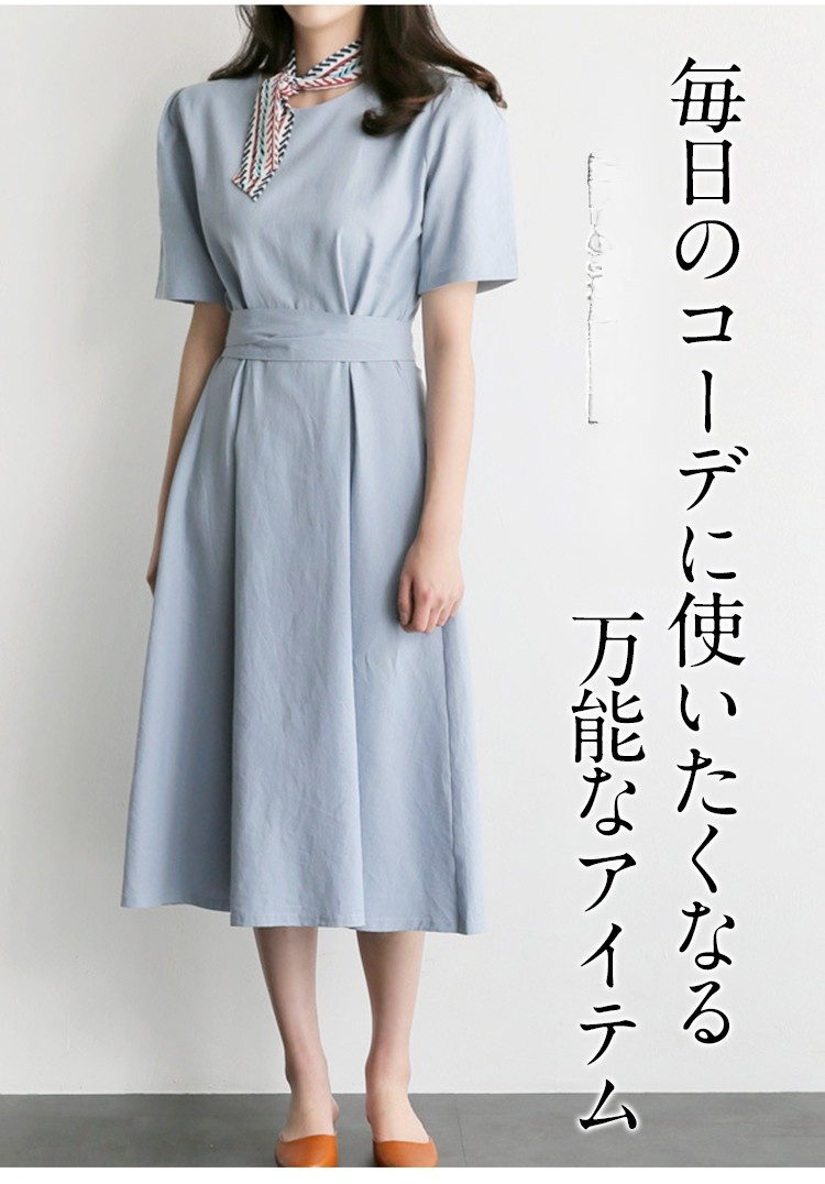 シンプルデザインの綿麻ワンピース