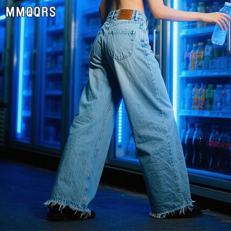 ハイウエストワイドストレートのモップジーンズ